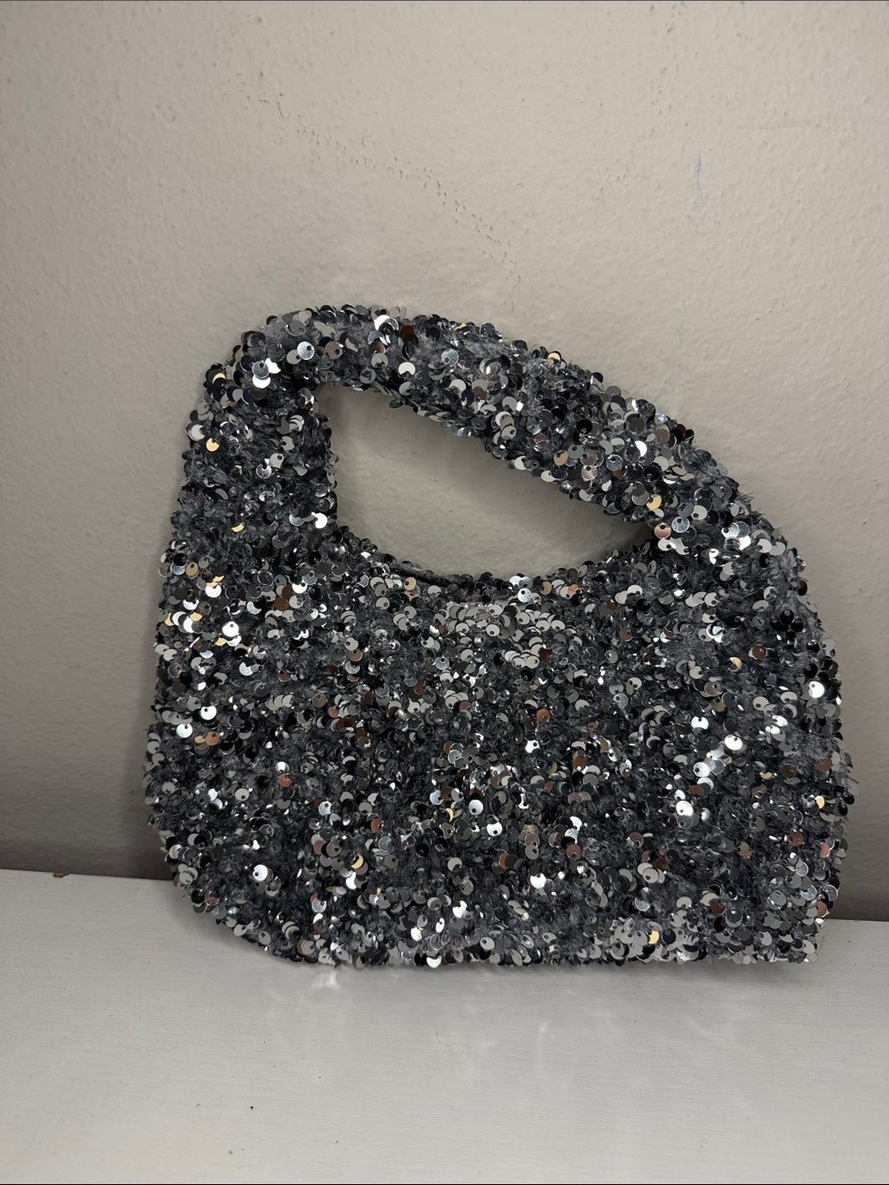 H&M Silver Sequin Mini Bag with Top Handle